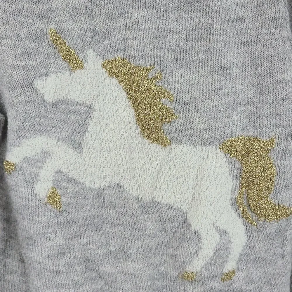 Carter's 5T Unicorn Sweater Lurex Knitted Gray Metallic Gold Pullover Toddler 5